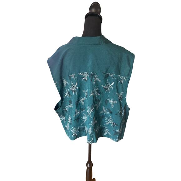 Lisa II Green Collared Vest Blouse Lightweight Casual Button Top L - Picture 5 of 6